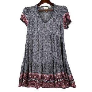 Knox Rose Boho Peasant Dress Womens M Tiered Floral V Neck Cottagecore